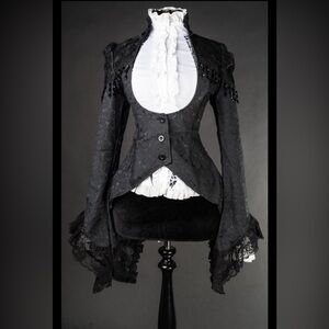 Goth punk vampire Victorian black brocade beaded tailcoat!